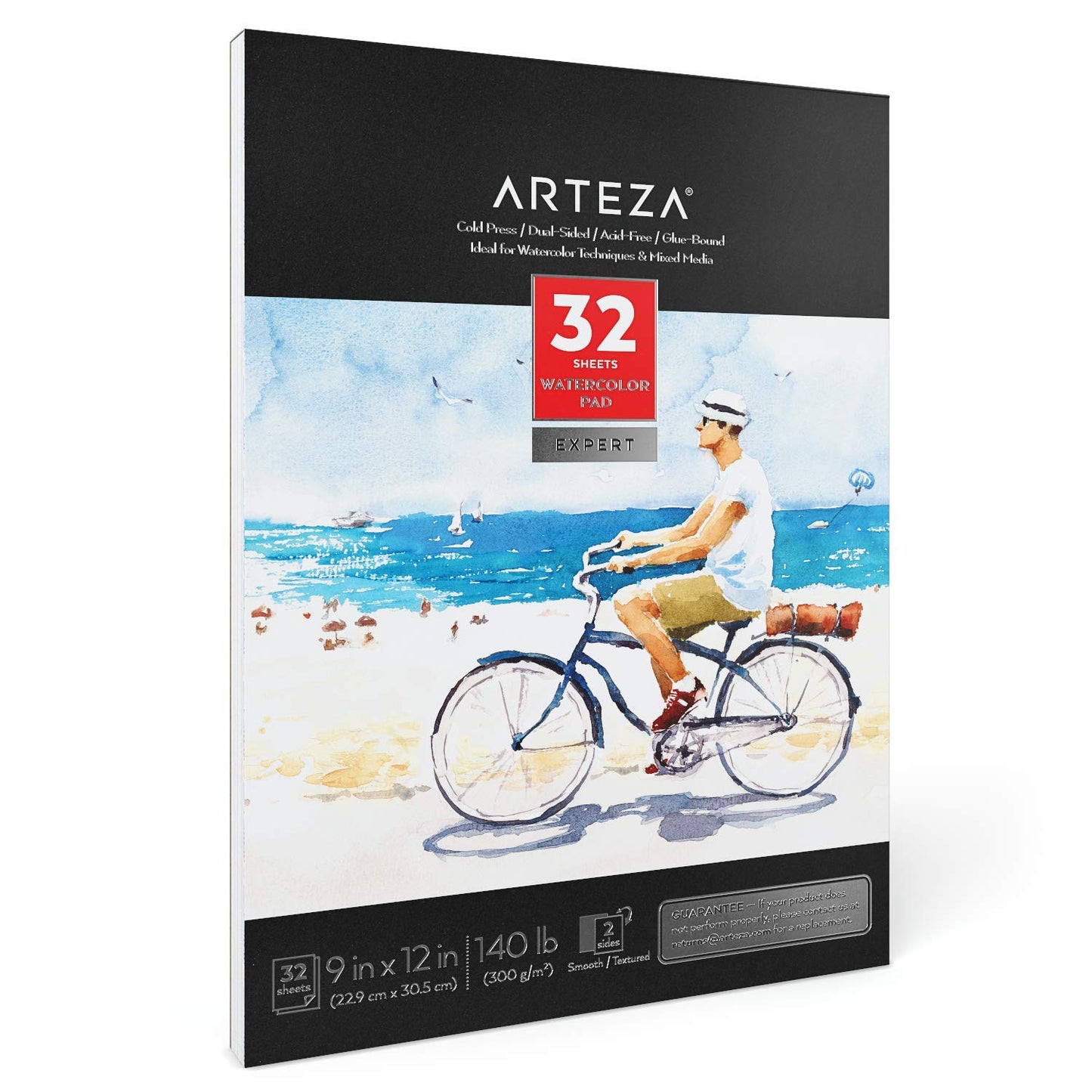 Arteza Expert Watercolor Pad, Cold-Pressed, 9" x 12", 32 Sheets