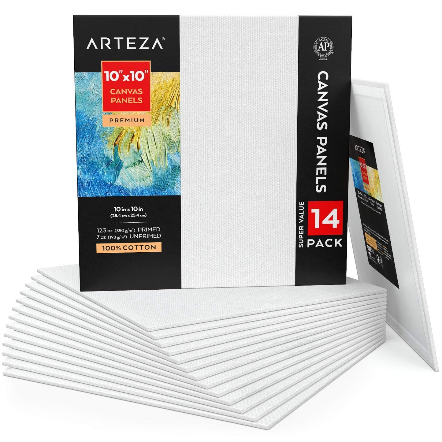 Arteza Premium Canvas Panels, 10" x 10" - Pack of 14