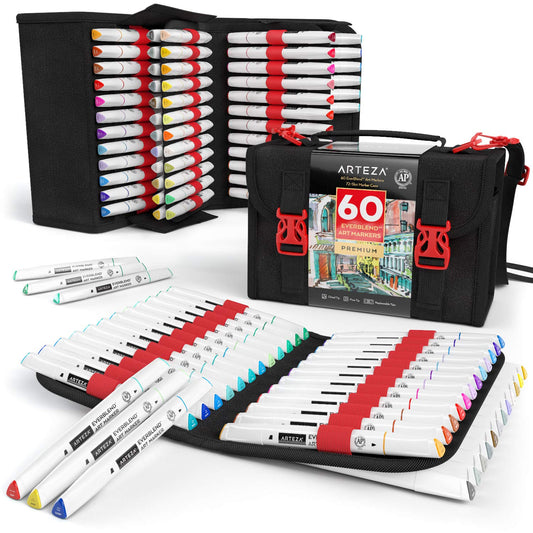 Arteza EverBlend™ Art Markers - Set of 60 & Carry Case Organizer