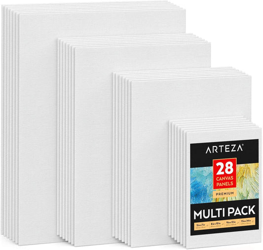 Arteza Premium Canvas Panels, Multi-Pack Sizes, Rectangle - Set of 28