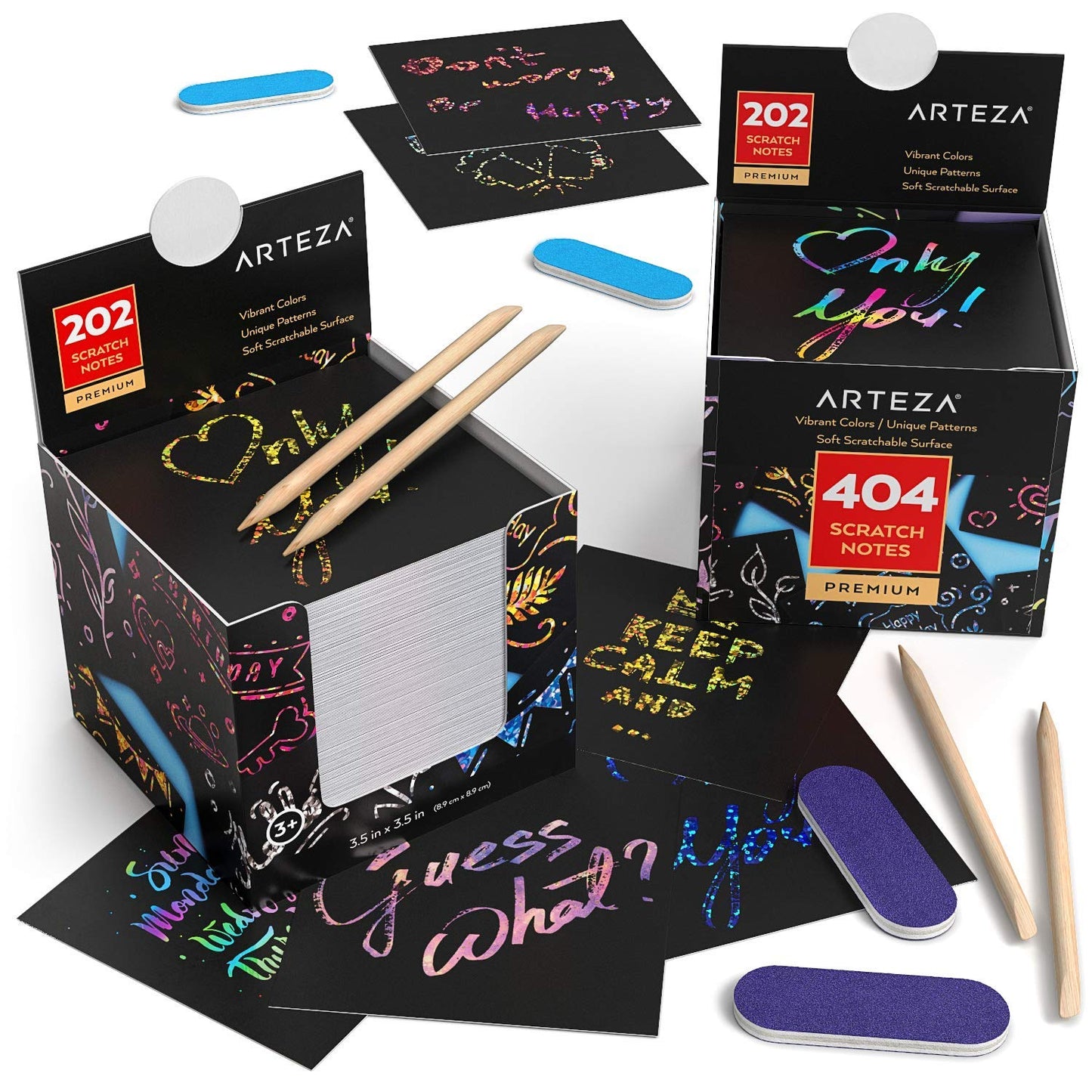 Arteza Scratch Paper Notes, Rainbow & Holographic - Set of 404