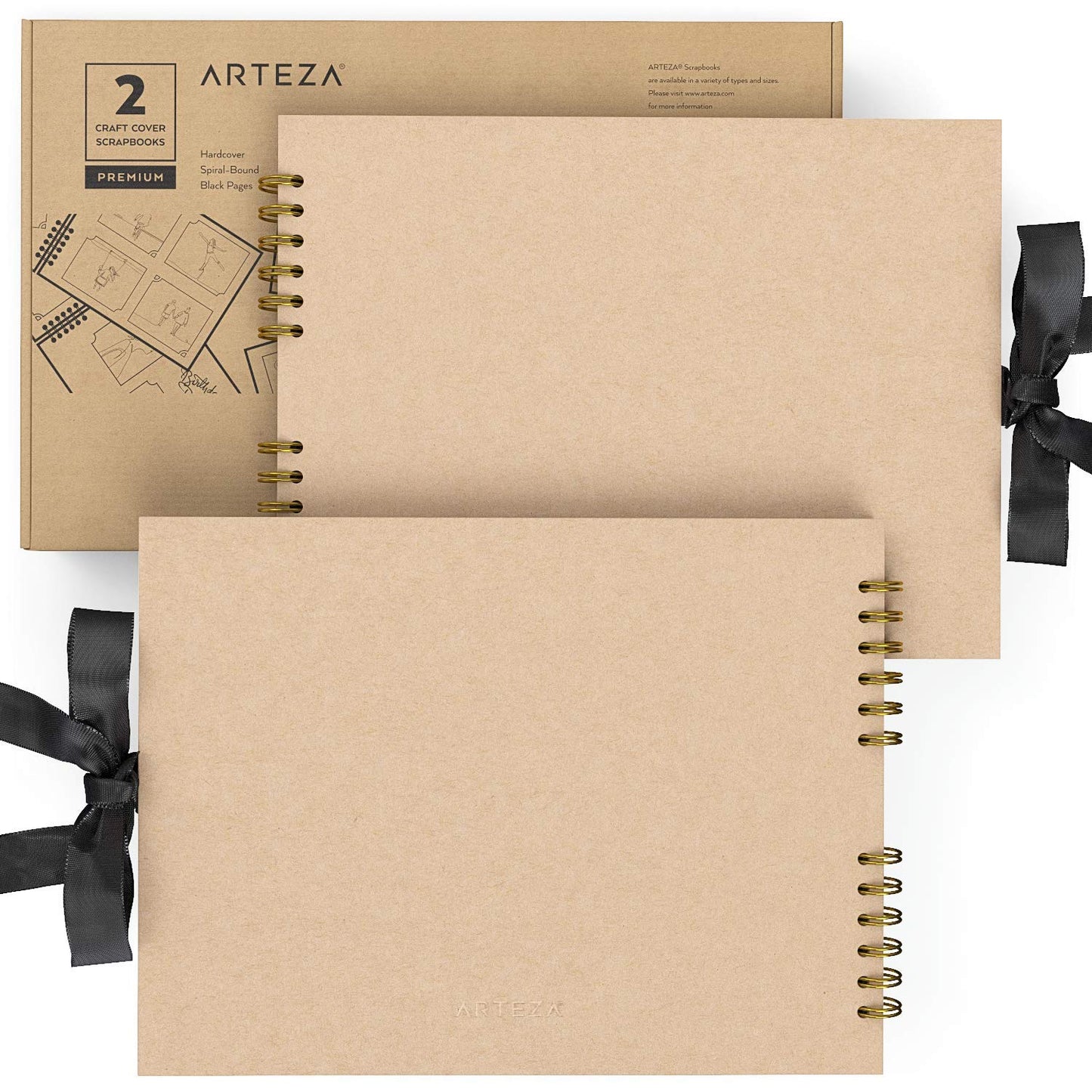 Arteza Spiral-Bound Scrapbook, Black Cover, 8.5" x 11", 40 Black Sheets - Pack of 3