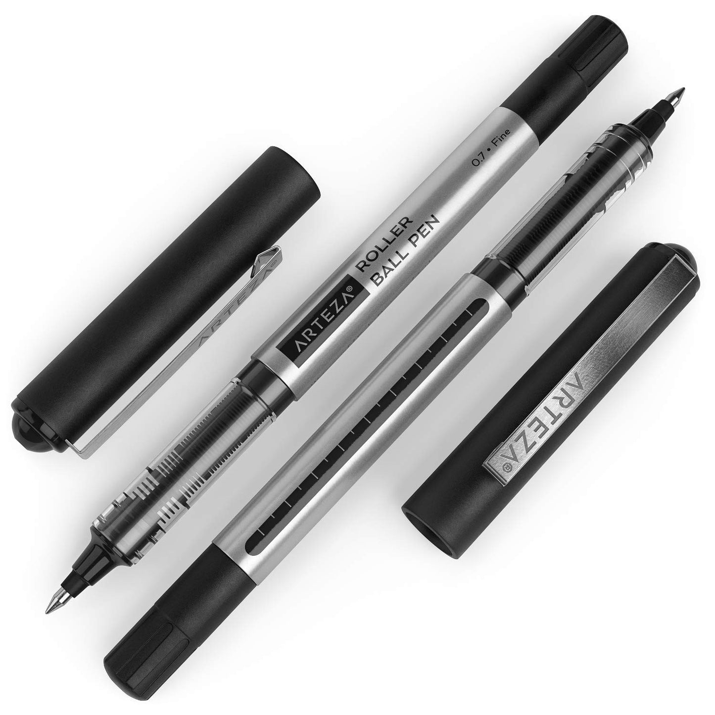 Arteza Roller Ball Pens, Black, 0.7mm Nib - Pack of 40