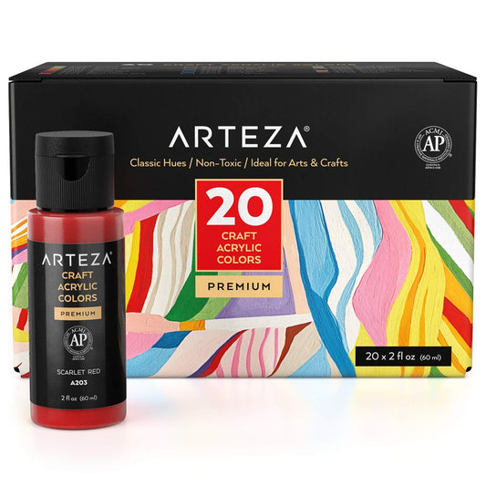 Arteza Craft Acrylic Paint, Classic Colors, 2oz Bottles - Set of 20