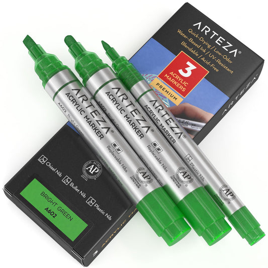Arteza Acrylic Markers, Bright Green A602 - 3 Pack (more colors available)