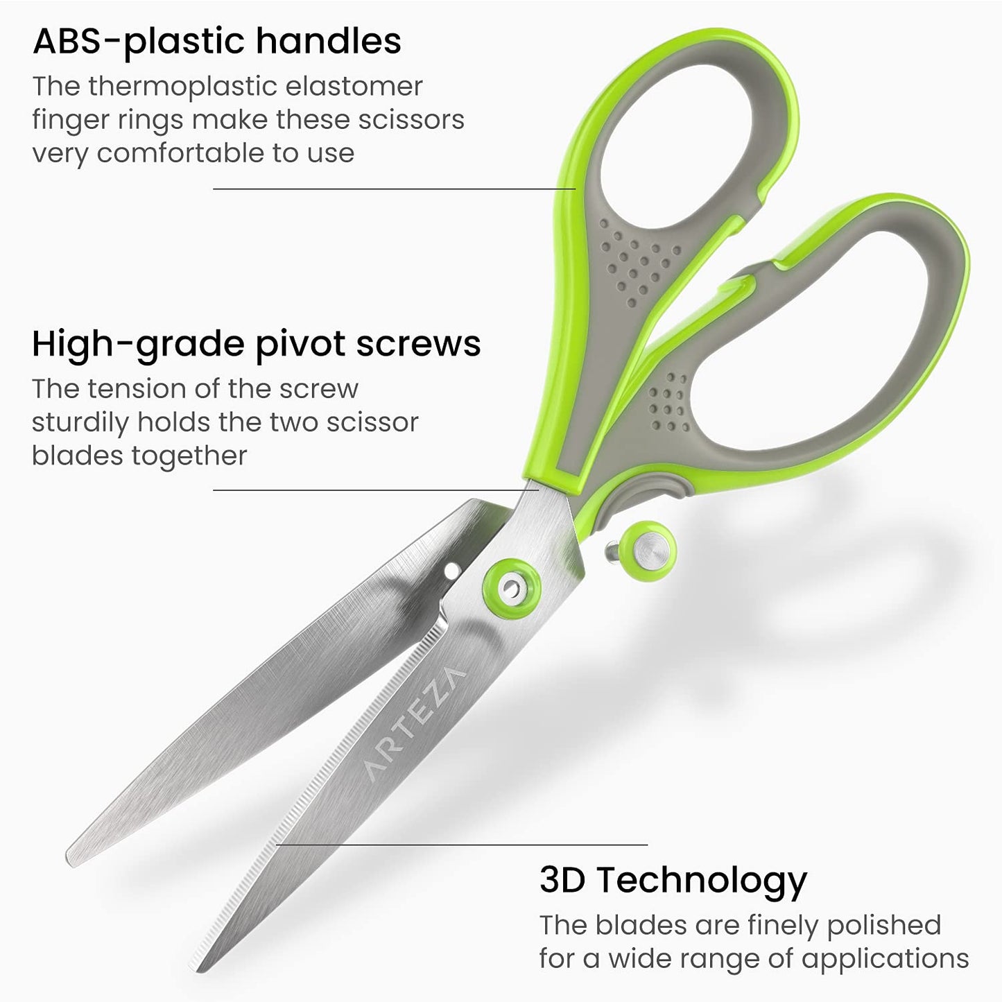 Arteza Multi-Pack Size Scissors, Stainless Steel - Set of 3