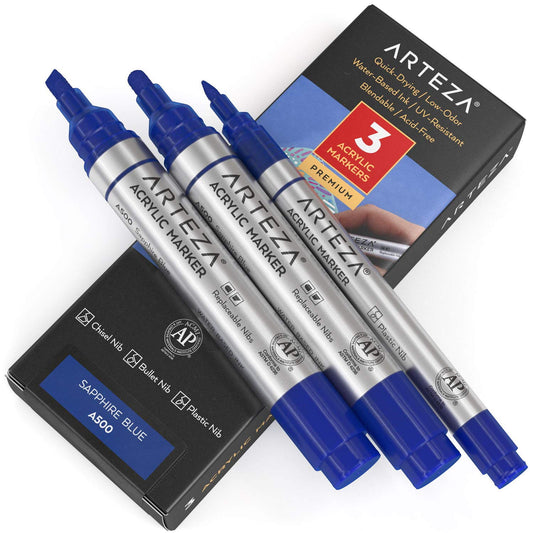 Arteza Acrylic Markers, Sapphire Blue A500 - 3 Pack