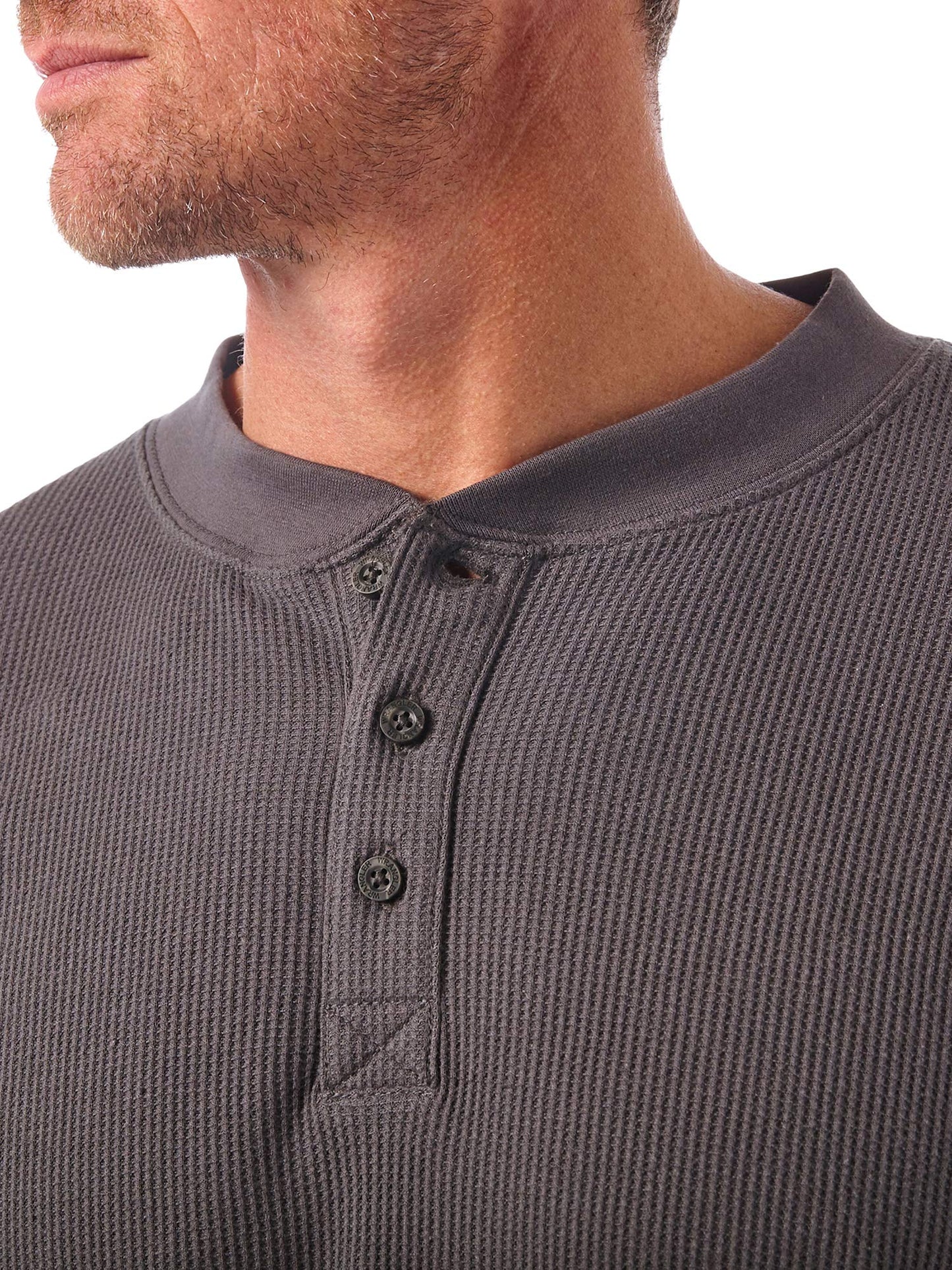 Wrangler Authentics Men's Long Sleeve Waffle Henley, Dark Charcoal, Large