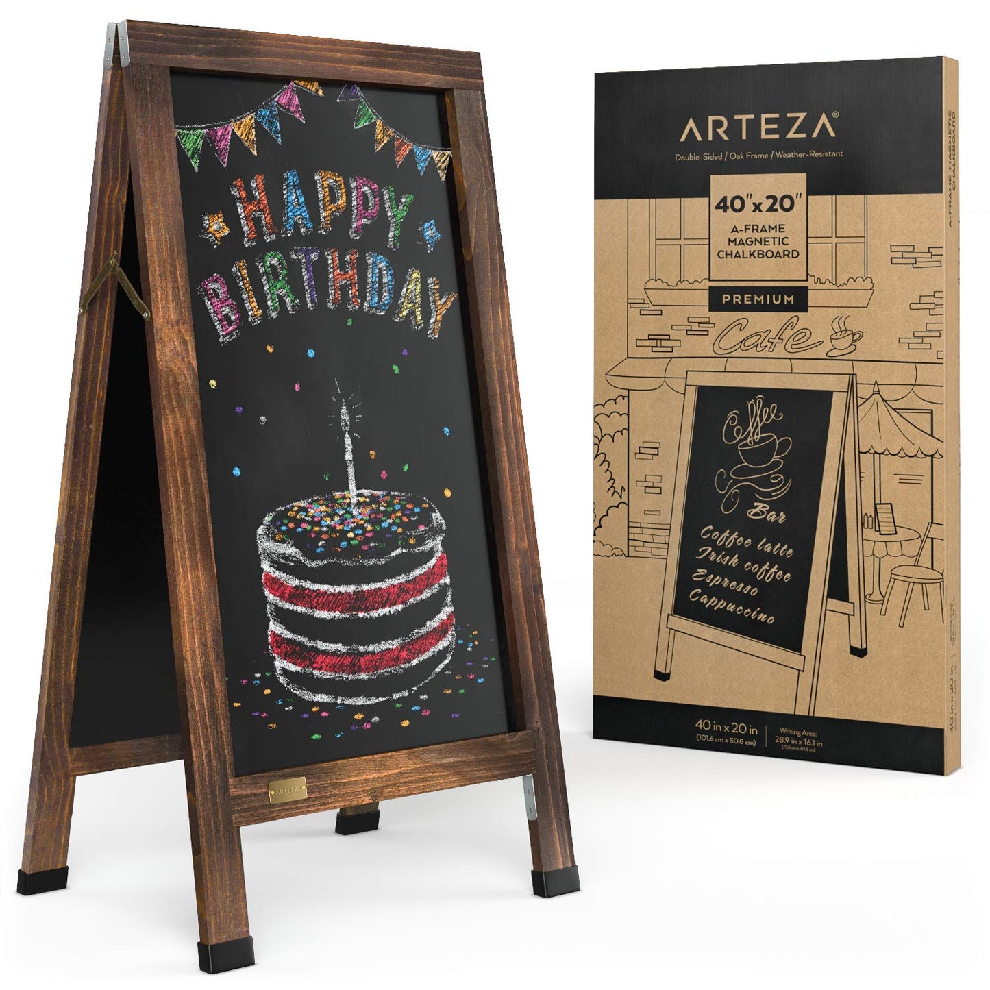 Arteza A-Frame Magnetic Chalkboard, Double-Sided, 40" x 20"