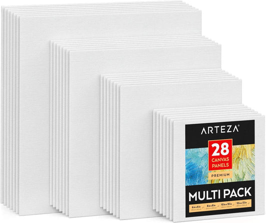 Arteza Premium Canvas Panels, Square, Multiple Sizes - Set of 28