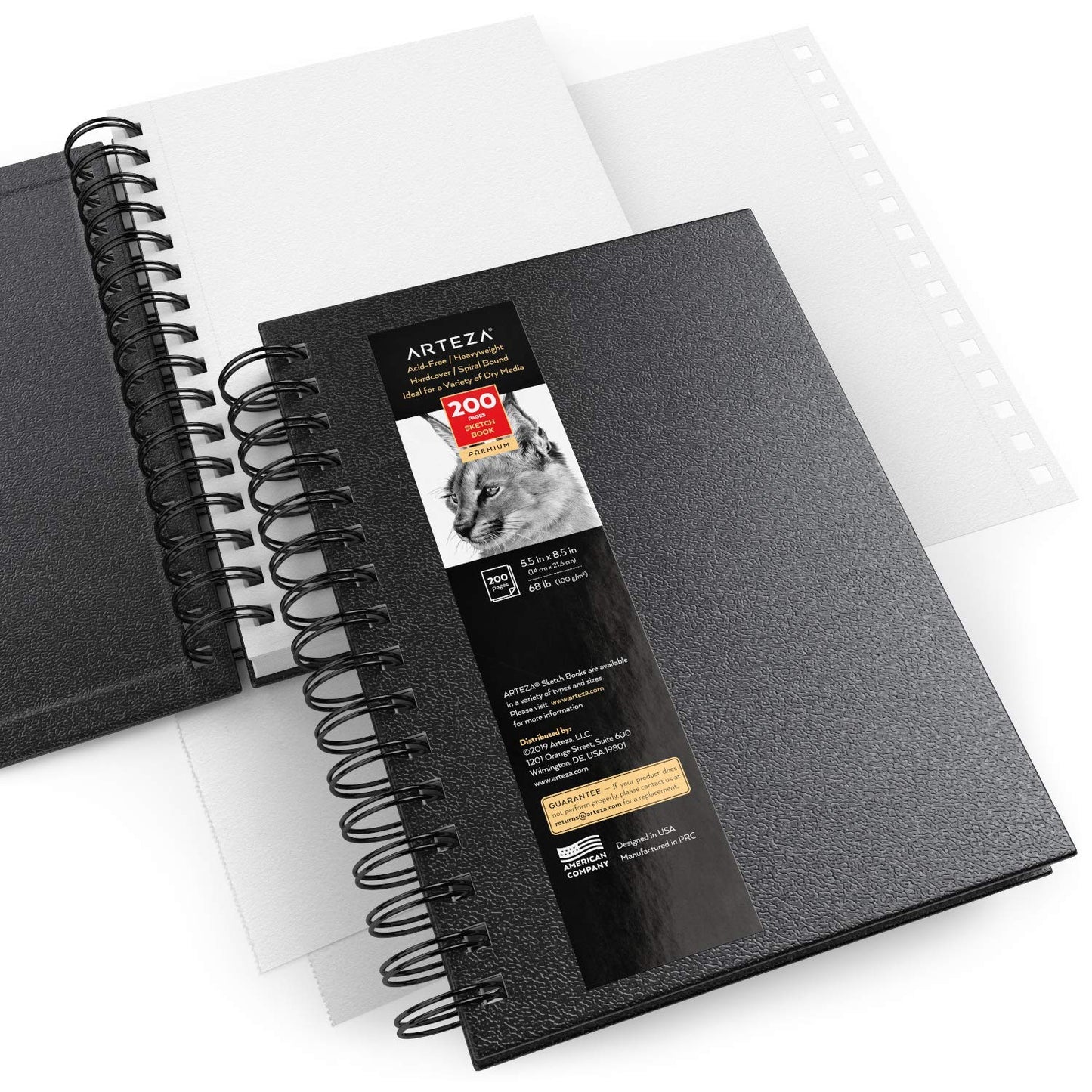 Arteza Sketchbook, Spiral-Bound Hardcover, Black, 5.5" x 8.5” - Pack of 3