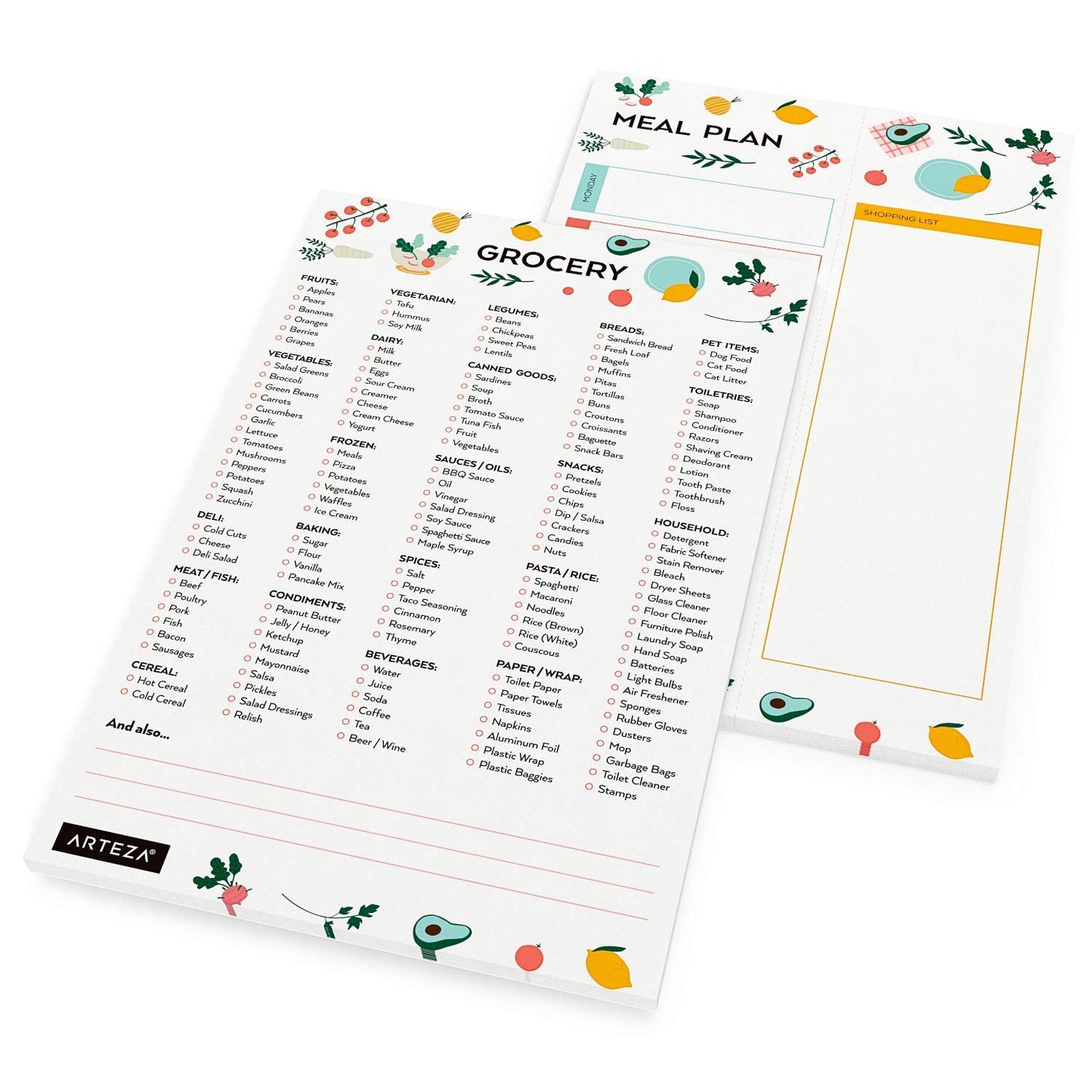 Arteza Meal Planning & Grocery List Magnetic Pads, 6x9 Inches, Pack of 2, 60 Pages Each