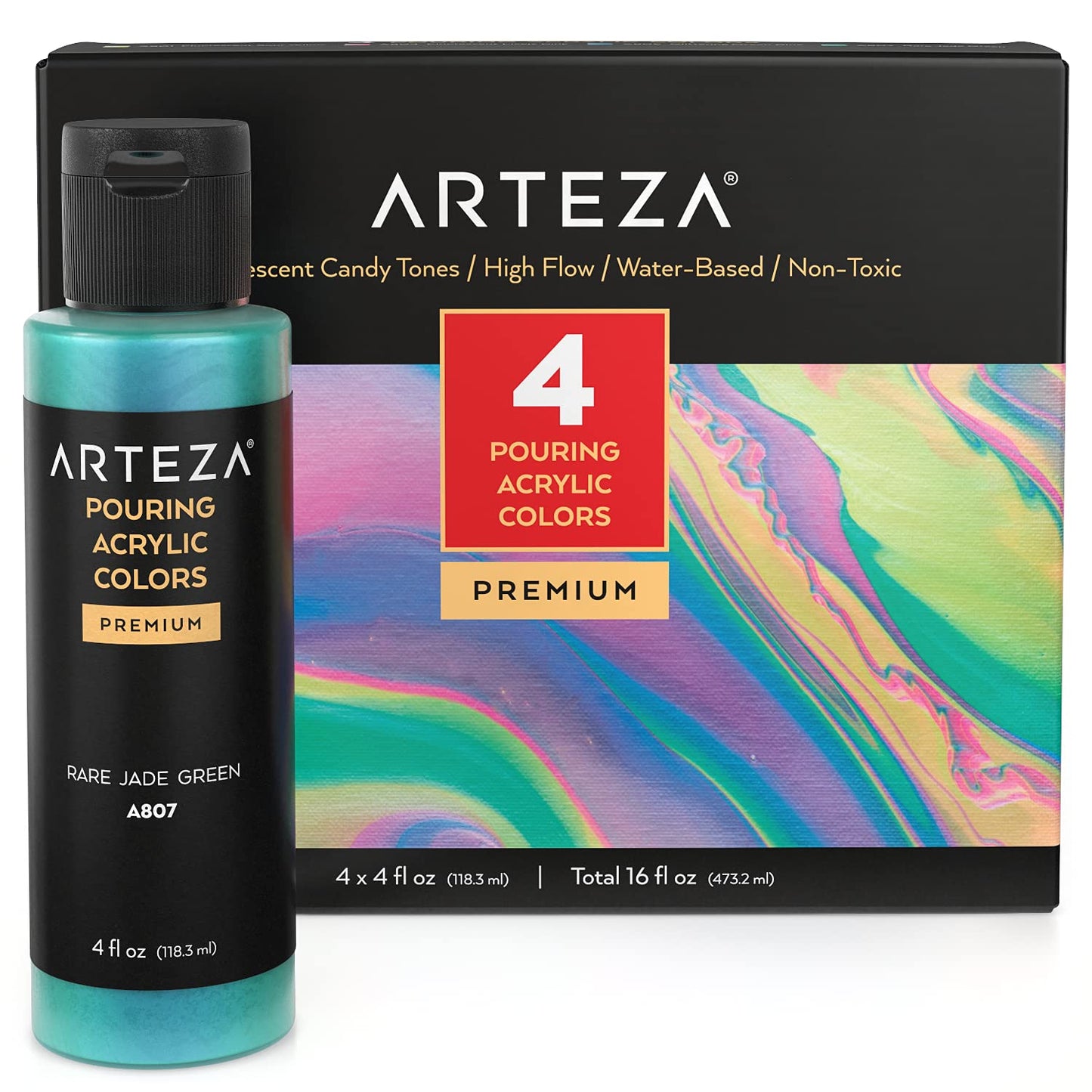 Arteza Pouring Acrylic Paint, Iridescent Candy Tones, 4oz Bottles - Set of 4