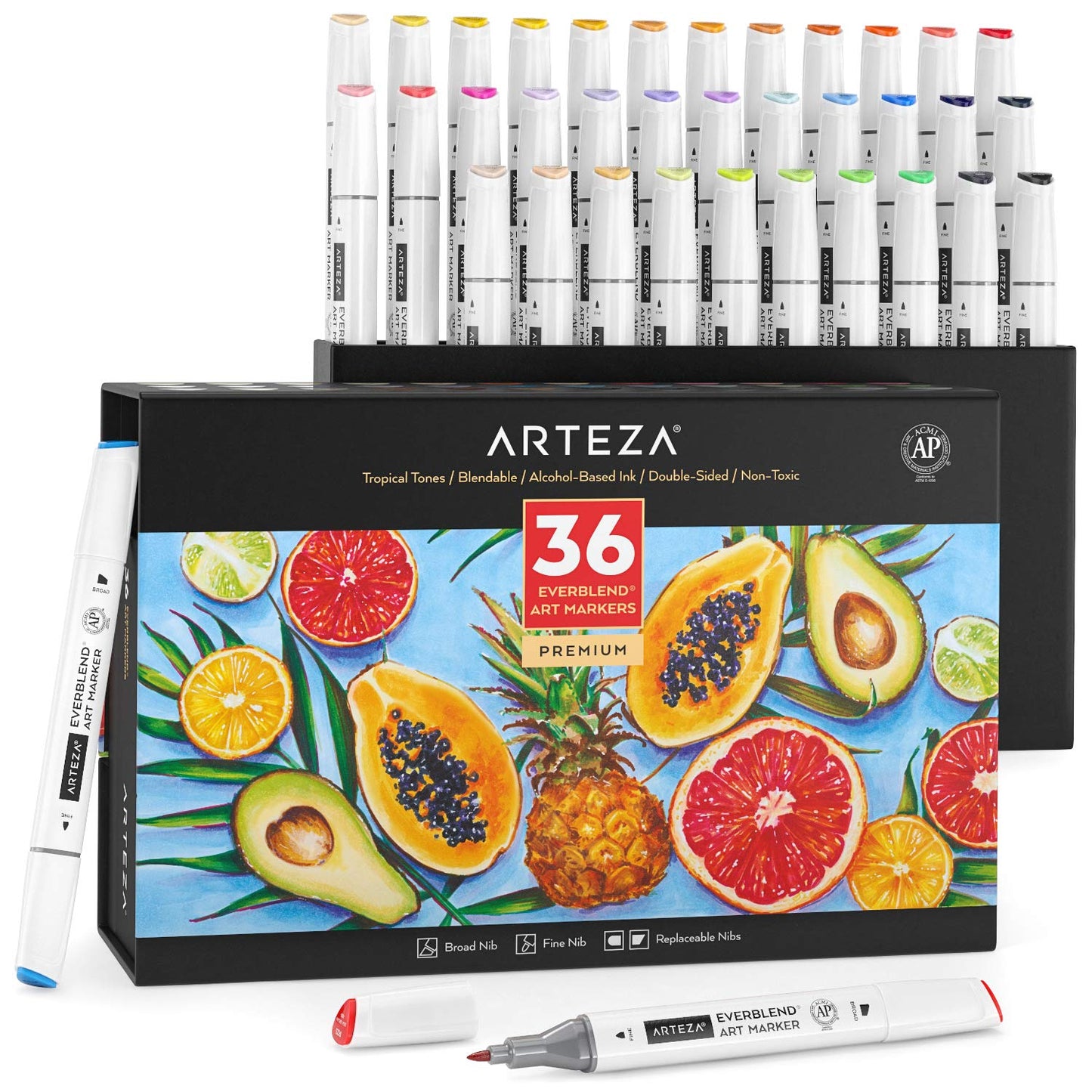 Arteza EverBlend™ Ultra Art Markers, Tropical Tones - Set of 36