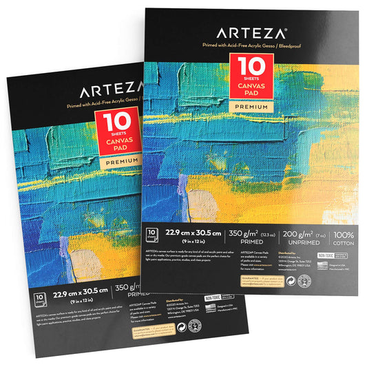 Arteza Canvas Pad, 9" x 12", 10 Sheets - Pack of 2