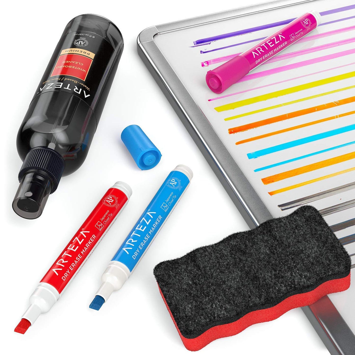 Arteza Whiteboard Cleaner Set with 12 Chisel Tip Dry Erase Markers