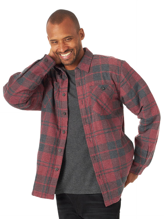 Wrangler Authentics Men's Long Sleeve Sherpa Lined Shirt Jacket, Current Heather, Small