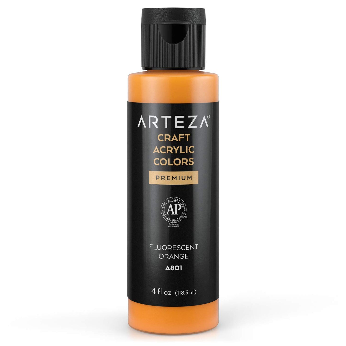 Arteza Craft Acrylic Paint, 4oz Bottle - A801 Fluorescent Orange