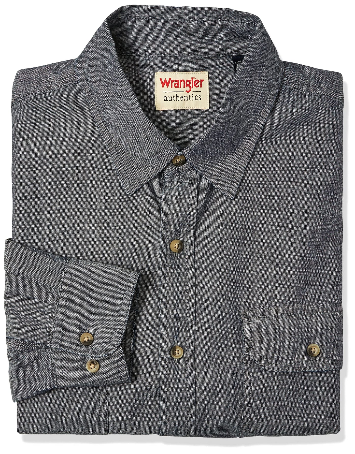 Wrangler Authentics Men's Long Sleeve Classic Woven Shirt, Dark Chambray, X-Large