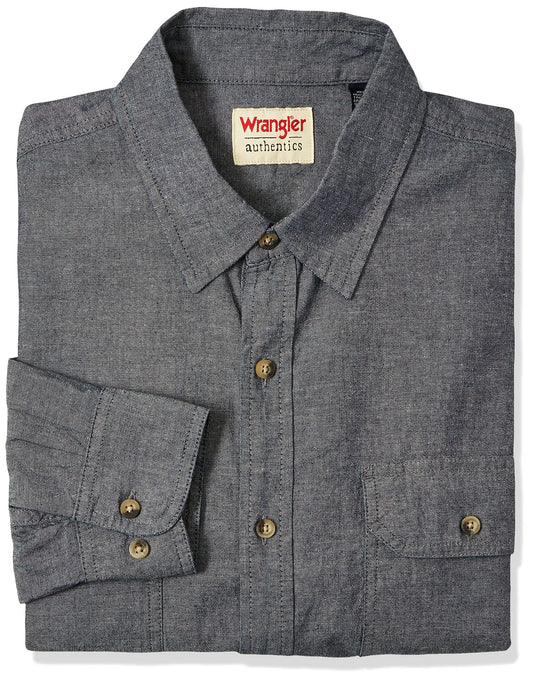 Wrangler Authentics Men's Long Sleeve Classic Woven Shirt, Dark Chambray, X-Large