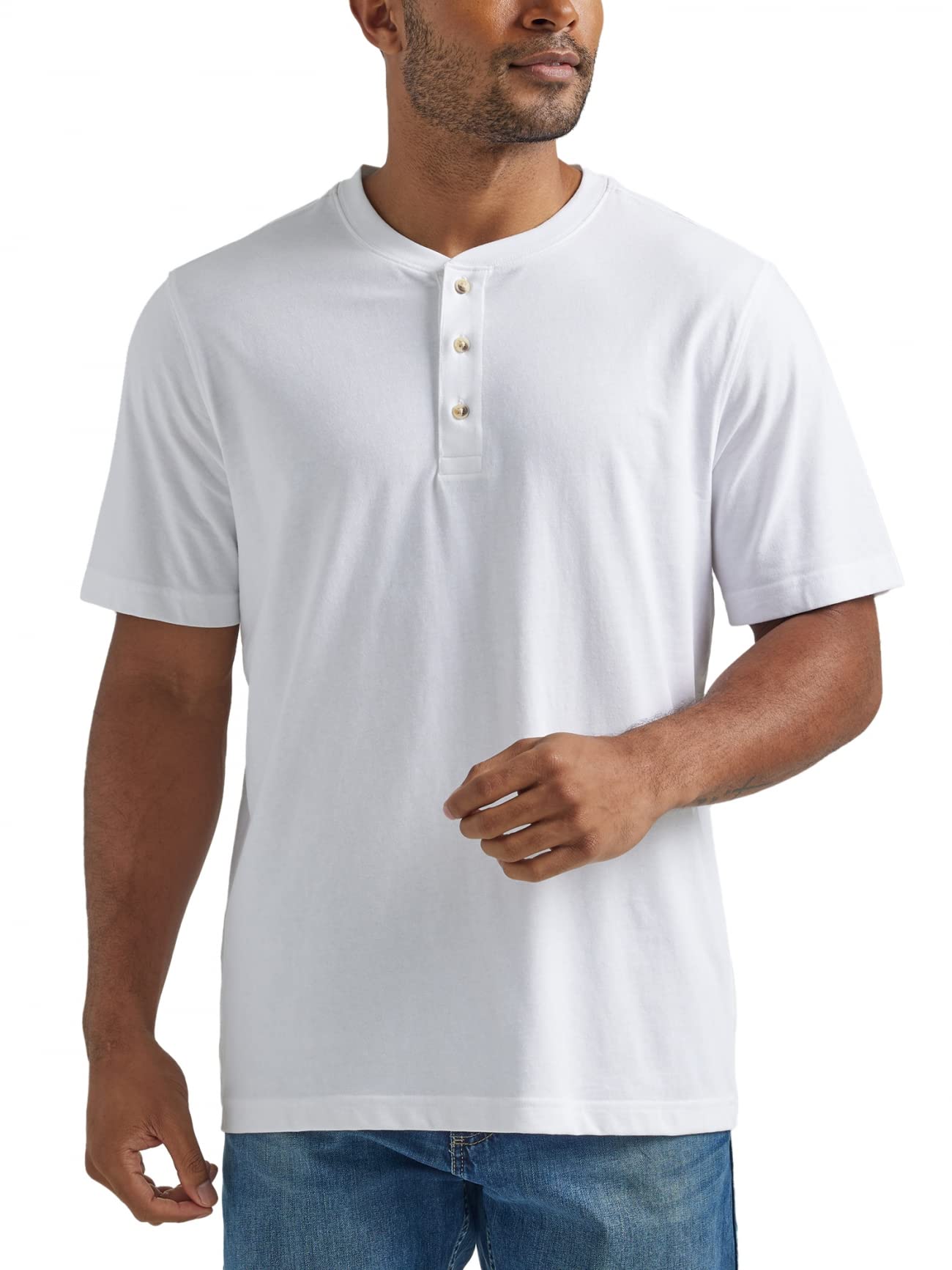 Wrangler Authentics Men's Short Sleeve Henley Tee, Bright White, Medium