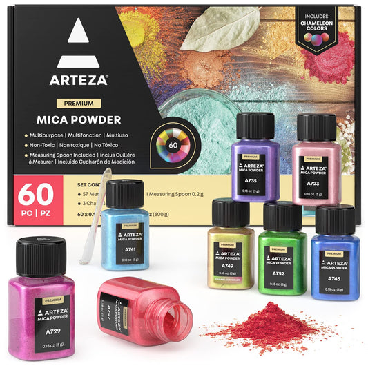 Arteza Mica Powder, 0.18 oz (5g) Small Bottles - Set of 60